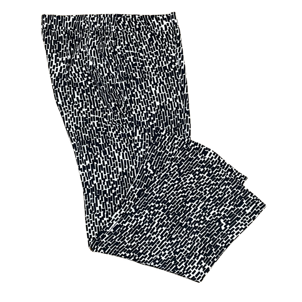 Chico's Sz 2 L 12-14 Wide Leg Pants Pull-On Geometric Print Navy & White Flowy